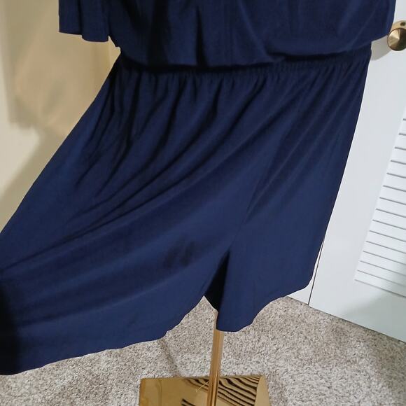 Emma & Michele Large NAVY ROMPER Poly/spandex blend half-sleeve draped neckline - Picture 6 of 16